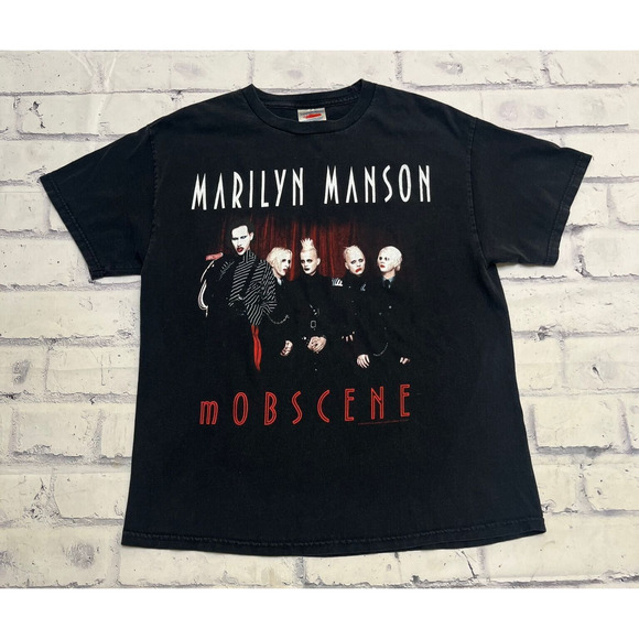 Marilyn Manson Shirt Adult Large Black MOBSCENE Rock Band Tee Goth Punk y2k - Picture 1 of 6